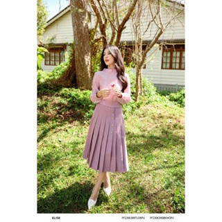 Chân váy tweed tím dập ly đính cúc thiết kế Elise FF2306390BKWOPU