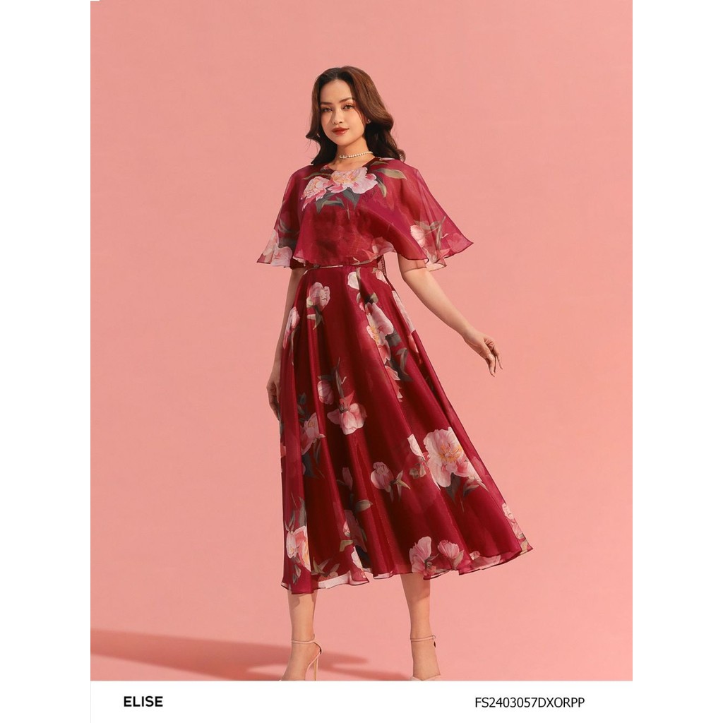 Đầm tơ hoa nền hồng tím thiết kế Elise FS2403057DXORPP
