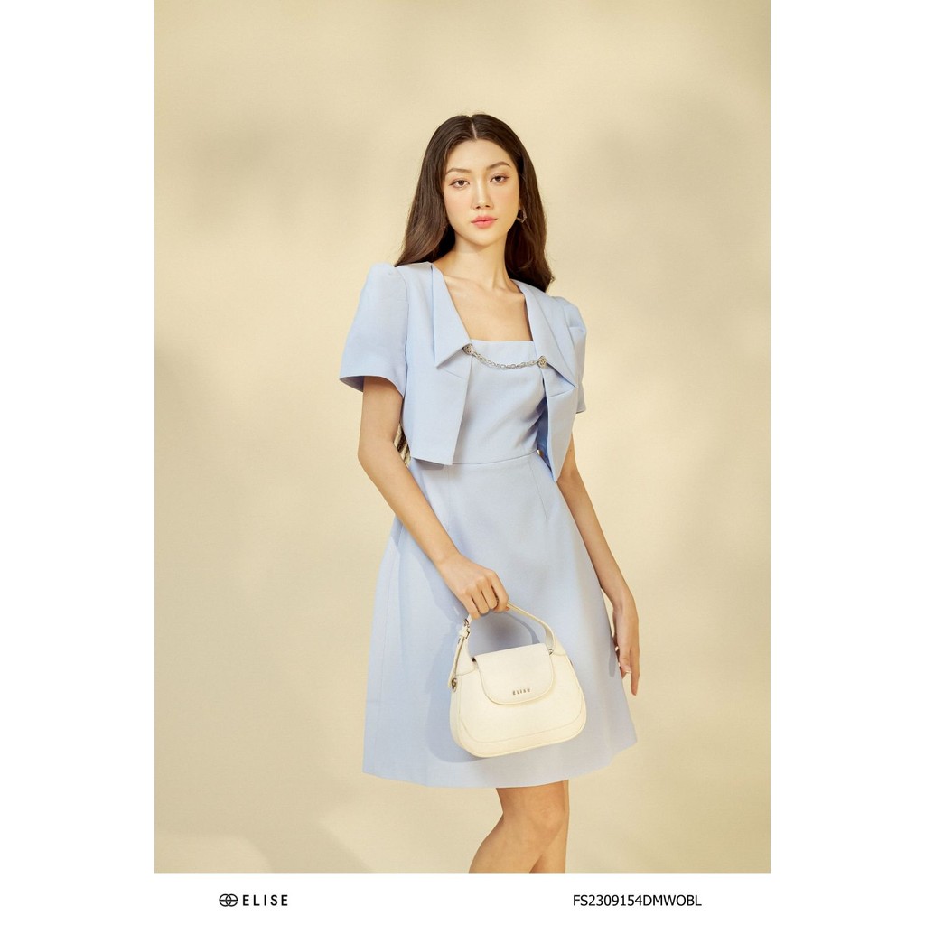 Đầm vân xanh phối khoác lửng thiết kế Elise FS2309154DMWOBL