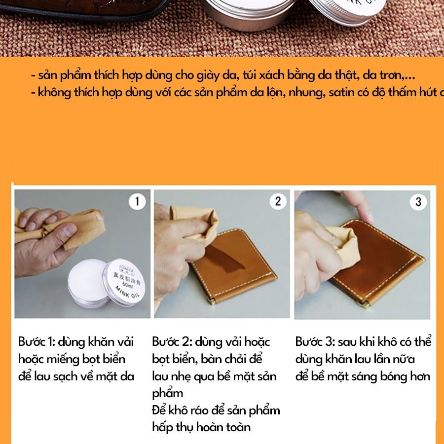 Kem Dầu chồn chăm sóc giày da, làm sạch, bảo dưỡng giày/ balo/ đồ dùng bằng da, làm bóng và bảo vệ giày oil1