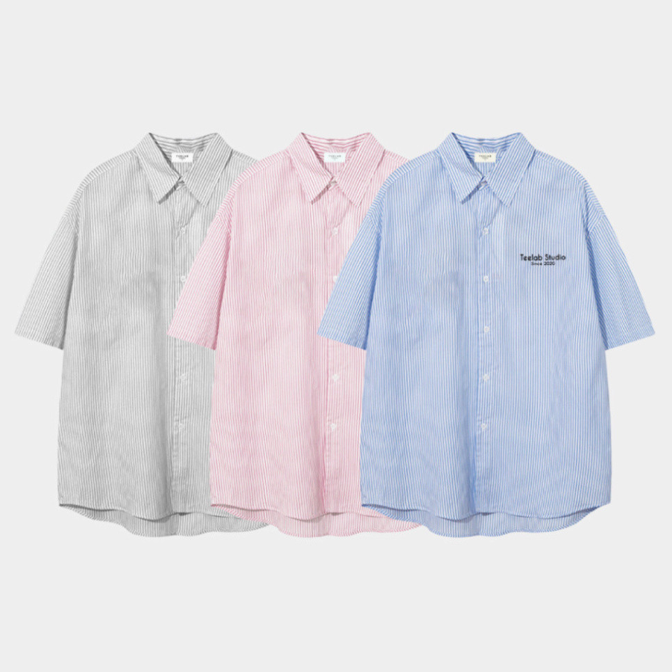 Áo Sơ Mi Tay Ngắn Nam Nữ Kẻ Sọc Teelab Local Brand Vải Oxford Cao Cấp 3 Màu Xanh, Hồng, Xám SS052