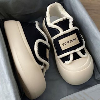 Giày thể thao nữ giày đi học nữ quai dán viền tua rua vải canvas đế 5cm thời trang hàn quốc