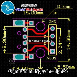 [2 cái] (K95) Đế chuyển Adapter USB A Đực to DIP (PCB chuyển, Mạch chuyển)