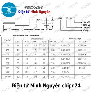 [3 con] (F314) Điện Trở Sứ 1R 5W Loại Nằm