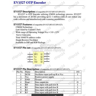 [3 con] (SOP) IC Dán EV1527 SOP-8 (SMD) (1527 OTP Encoder)