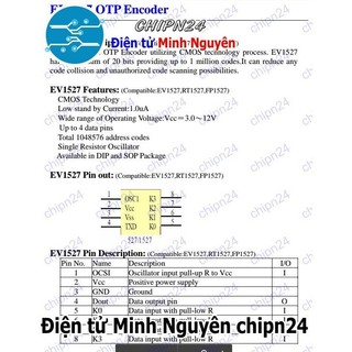 [3 con] (SOP) IC Dán EV1527 SOP-8 (SMD) (1527 OTP Encoder)
