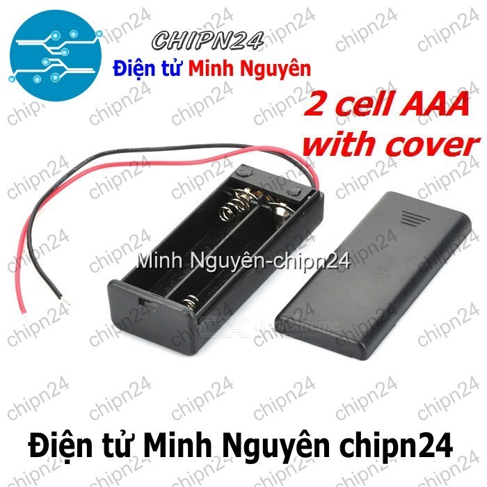 [1 cái] (C21) Hộp Đế pin 2 viên AAA (có nắp, có công tắc)