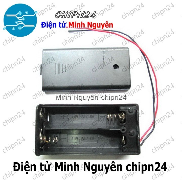 [2 cái] (C10) Hộp Đế pin 2 viên AA (có nắp, có công tắc)