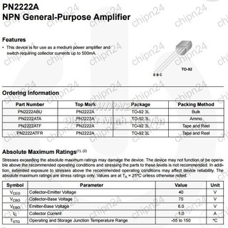 [25 con] (KT1) Transistor 2N2222 TO-92 NPN 600mA 40V (2222)