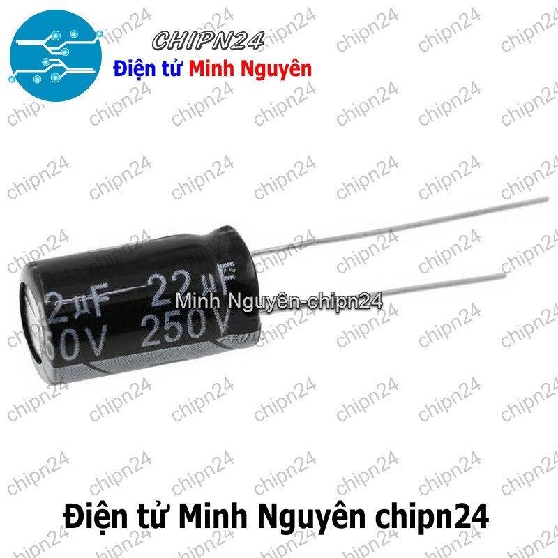 [5 con] (F250) Tụ hóa 22uF 250V Đen (10x17mm)