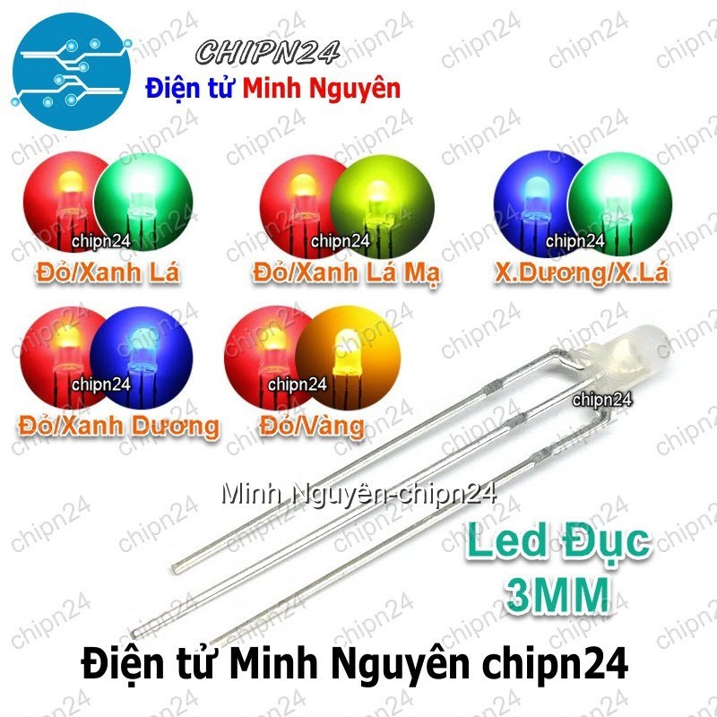 [25 con] (TK13-14) Led 2 màu 3 chân 3MM Đục (Đỏ/Vàng/Xanh Lá/Dương, Âm chung/Dương chung) - [Chọn Loại]