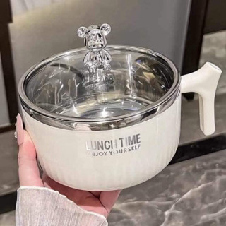 Bát Ăn Mì Lunch Time Chống Nóng Có Nắp Đậy - Ca Úp Mì Đa Năng Có Nắp Hình Gấu Bạc Cao Cấp