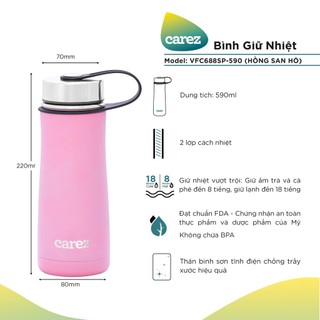 Bình giữ nhiệt thể thao carez 590ml vfc688sp-590 - màu hồng