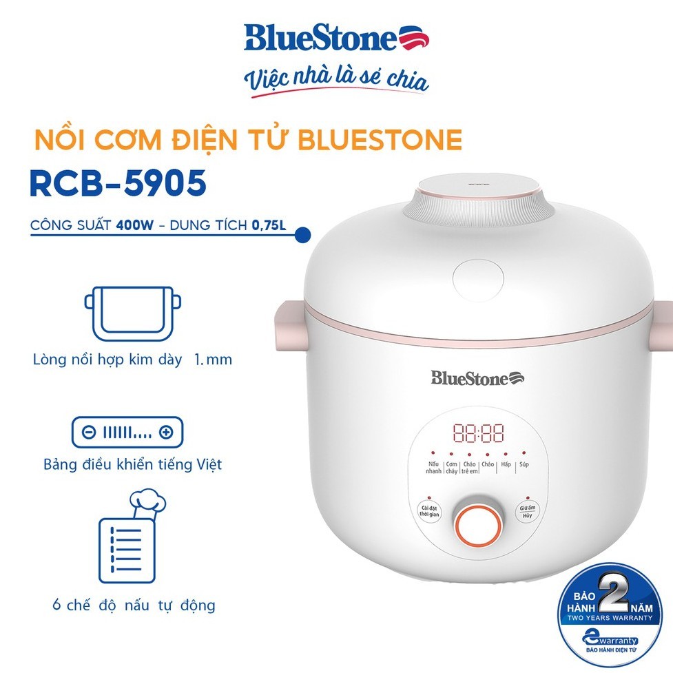 Nồi Cơm Điện Tử 0.75L BlueStone RCB-5905