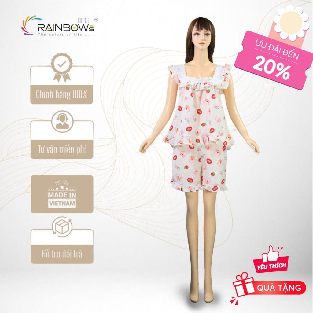 Bộ Ngủ 2 Dây Bản To RAINBOWS, Đồ Ngủ Nữ Cao Cấp Chất Đũi, Họa Tiết Xinh Xắn Dễ Thương - HD2