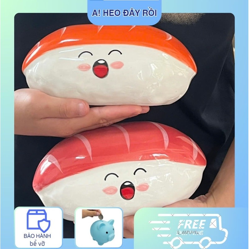 Heo sứ tiết kiệm - Sushi cá hồi đựng tiết kiệm - Heo đất tiết kiệm Thu Minh Gốm - Ống Tiết Kiệm Đựng