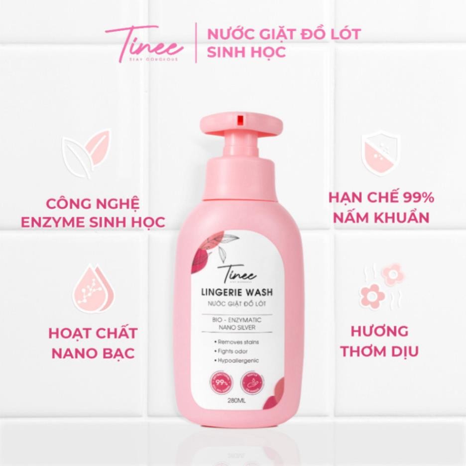 Nước Giặt Đồ Lót Sinh Học Tinee 280ml - Phiên Bản Nano Bạc Kháng Khuẩn, An Toàn Cho Da