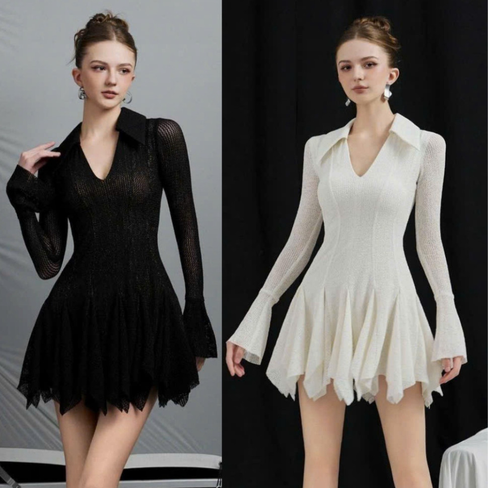 Váy Body Ren Cổ V Dáng Xòe Bánh Bèo 2 Màu Đen, Trắng VEROMODA Chất Vải Ren Cao Cấp Đẹp Quyến Rũ ,Sang Trọng a99