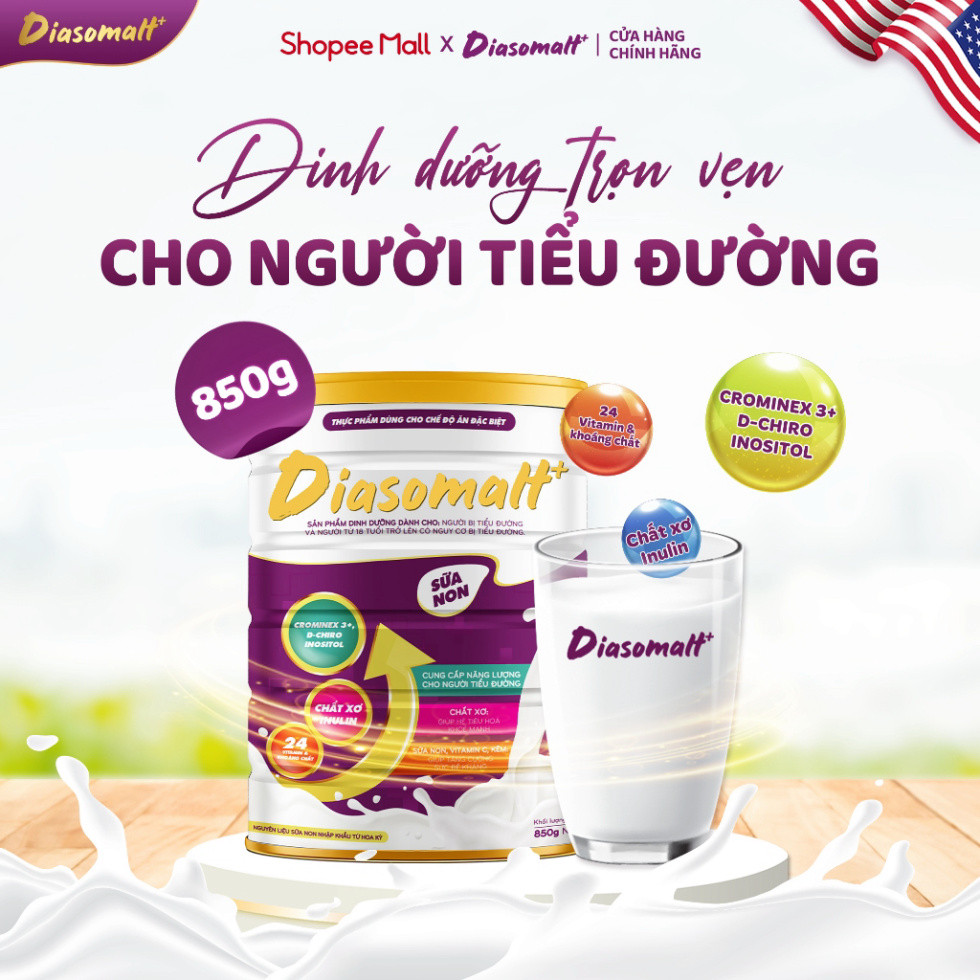 Sữa Tách Đường Diasomalt 850g Ổn Định Đường Huyết, Ngăn Ngừa Biến Chứng, Tăng Sức Đề Kháng, Bổ Sung Dinh Dưỡng Toàn Diện