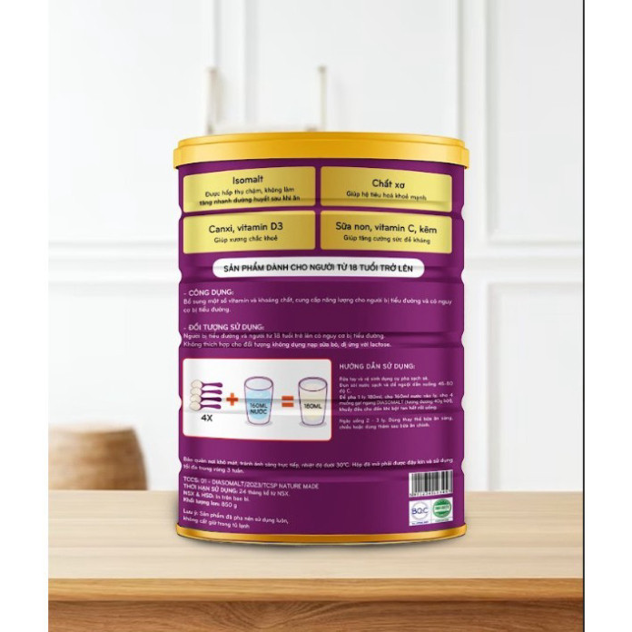 Sữa Tách Đường Diasomalt 850g Ổn Định Đường Huyết, Ngăn Ngừa Biến Chứng, Tăng Sức Đề Kháng, Bổ Sung Dinh Dưỡng Toàn Diện