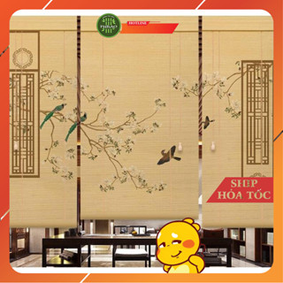 Phông nền mành tre in tranh nghệ thuật trang trí bàn thờ, mành tre trang trí Tết Lễ Hội. Rèm tre trúc che bàn thờ. 1K