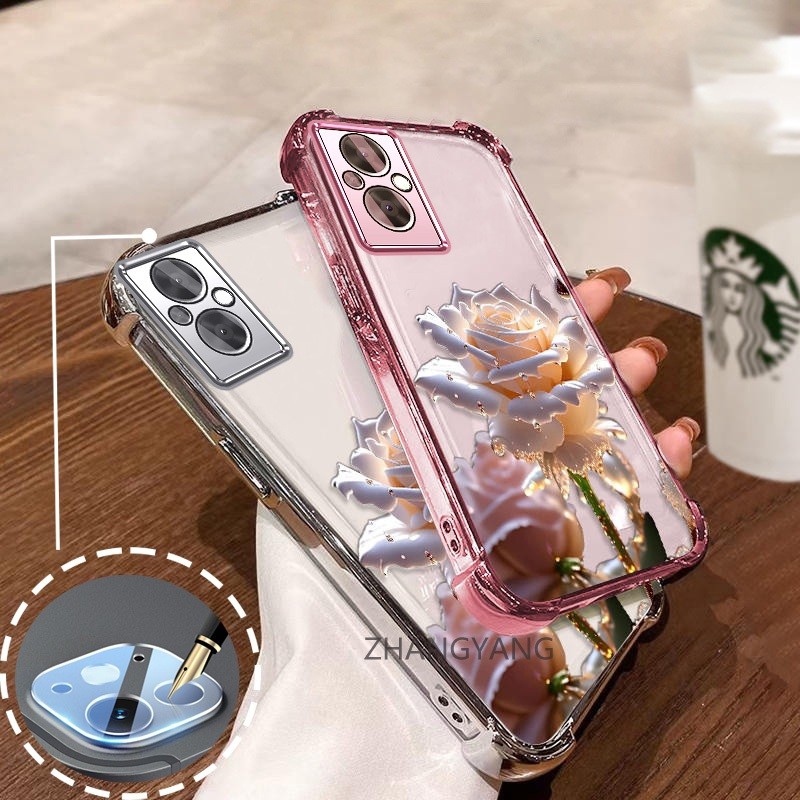 Ốp Lưng Cho OPPO RENO 7Z 5G RENO 8Z 5G TPU Silicon Mạ Điện Chống Rơi Vỏ Điện Thoại Hoạt Hình Pha Lê Hoa Hồng Thiết Kế Vỏ Mềm Điện Thoại