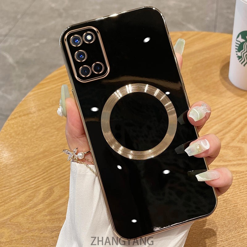 Ốp lưng OPPO A52 A92 Vỏ điện thoại TPU silicon mạ điện có vỏ mềm hút từ tính đơn giản và ống kính chống rơi