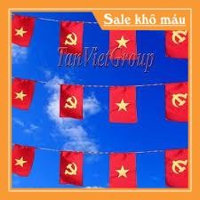 cờ dây tổ quốc, Cờ dây Sao Tổ Quốc, Sao Đảng In 2 Mặt Vải Satanh Đẹp Chịu Nắng Mưa