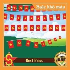 cờ dây tổ quốc, Cờ dây Sao Tổ Quốc, Sao Đảng In 2 Mặt Vải Satanh Đẹp Chịu Nắng Mưa