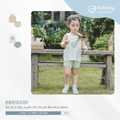 Bubaby - Bộ áo 2 dây quần đùi bé gái Bambus Gami vải sợi tre mềm mại thoải mái
