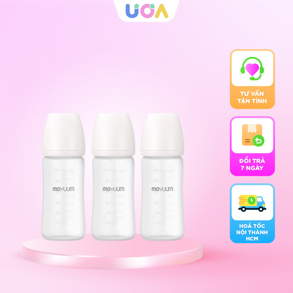 Moyuum - Bình sữa Moyuum thủy tinh cao cấp - Trắng - Có núm - BSA155003