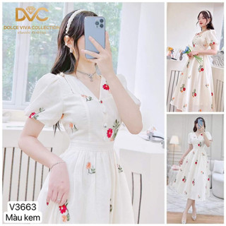 ĐẦM HOA DÁNG XÒE TAY BO PHỒNG NÚT NGỰC KHOÉT VAI ĐÍNH NGỌC CỰC ĐẸP SANG TRỌNG
