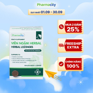 Thực phẩm Pharmacity bảo vệ sức khỏe thảo dược Herbal Lozenges New (Hộp 50 viên)