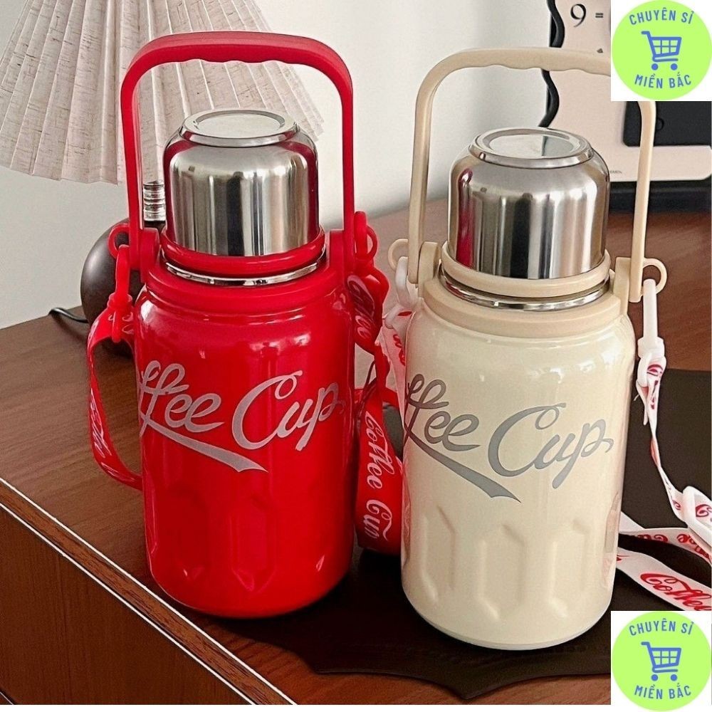 【BÌNH TRẮNG ĐỎ 800-316】 Bình Giữ Nhiệt Coffe Cup Dung Tích 800Ml. Bình Đựng Nước Bằng Chất Liệu Inox