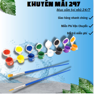 Dây Màu 12 Ô CHỨA MÀU Nước Tô Tượng loại 12 ô màu kèm cọ vẽ, ( Dây 12 màu + 2 cọ tô ) 【KM247】