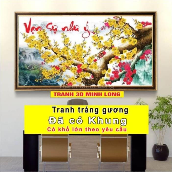 Tranh treo tường tráng gương hoa đào hoa mai, trang trí decor phòng khách khách sạn cửa hàng