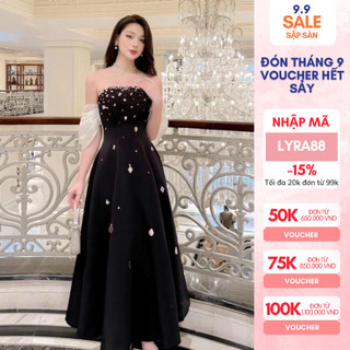 Đầm dự tiệc dáng dài cúp ngực tay điệu đính đá sang trọng Lyra VTT132