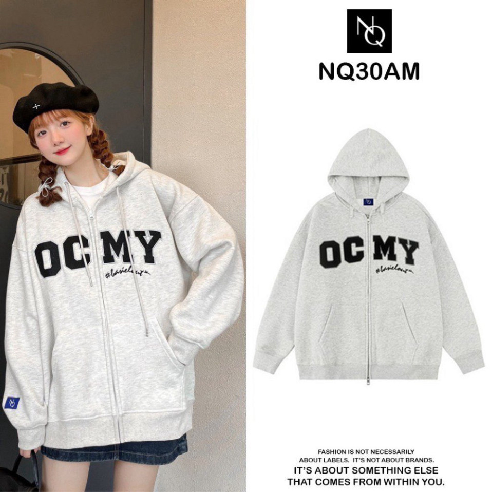 Áo Khoác Nỉ Hoodie Zip Bông Thêu OCMY Form Rộng Nam Nữ Unisex Hottrend 2024