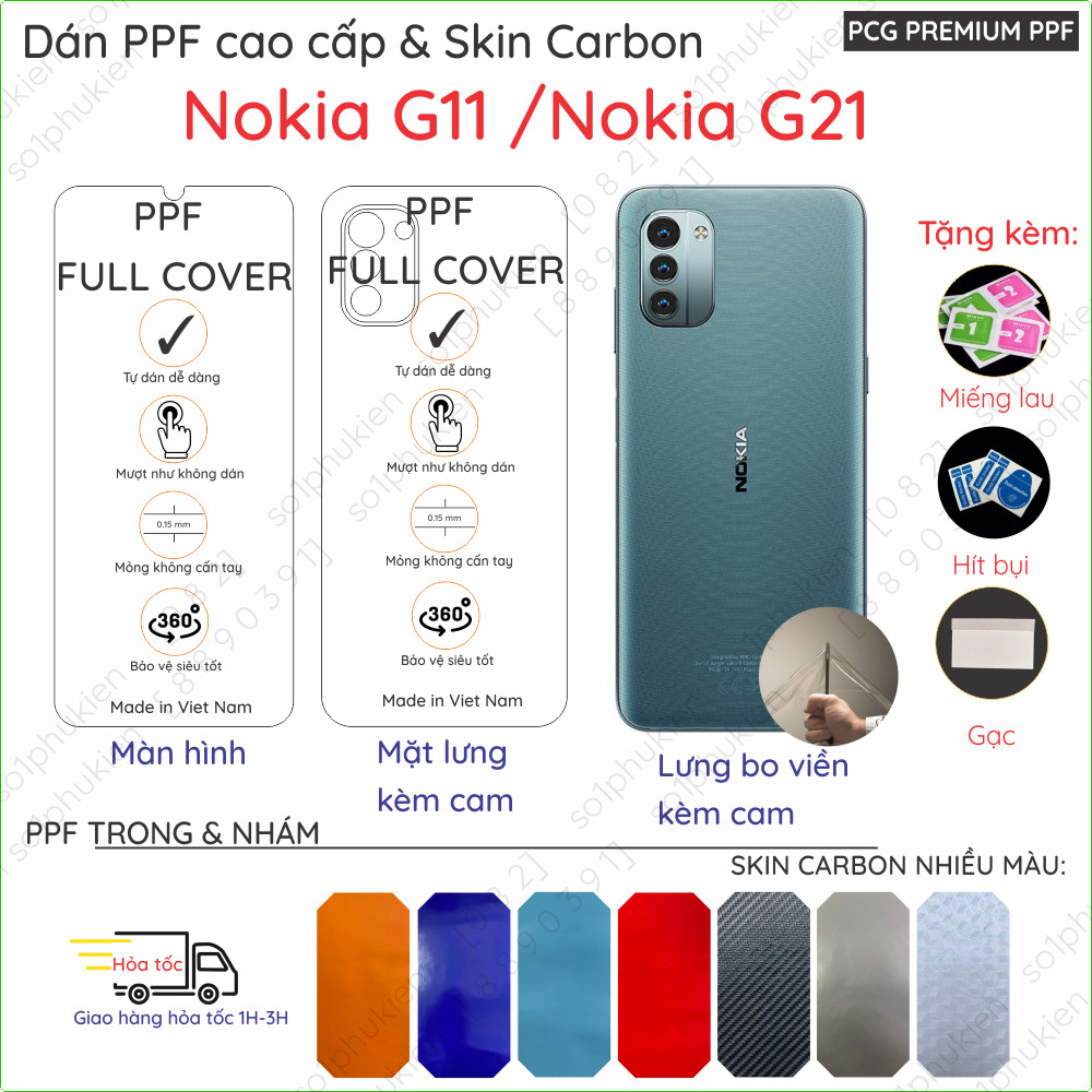Dán PPF & Vân Carbon Nokia G11 / Nokia G21/ Nokia G42 cho màn hình,mặt lưng, full viền loại trong, n