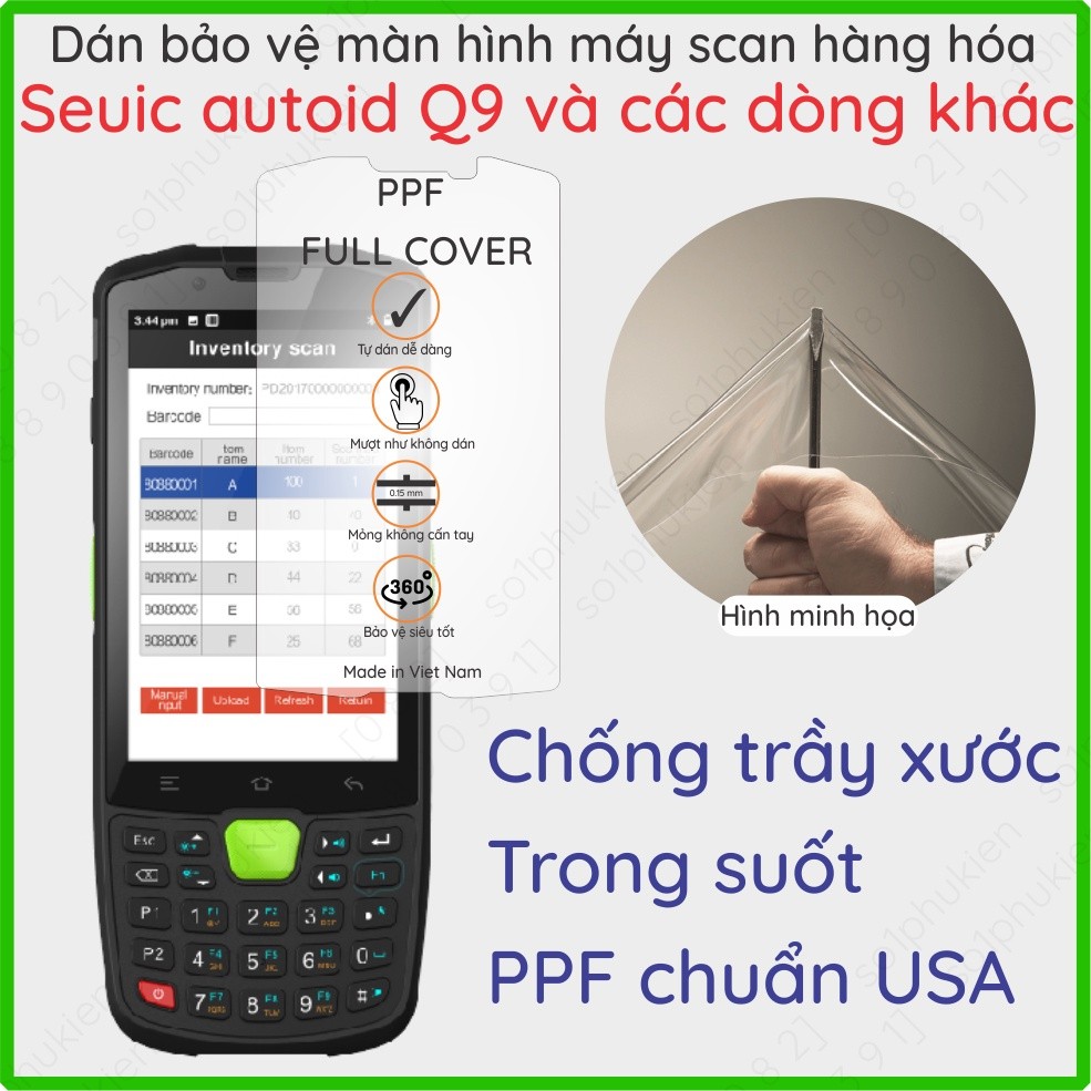 Dán PPF màn hình cho máy scan hàng hóa Seuic Autoid Q9, iData K3S và dòng máy khác chống trầy xước, 