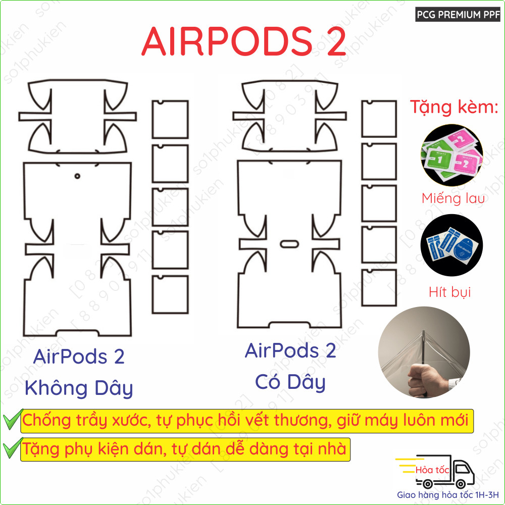 [rẻ vô địch] Skin Dán PPF AirPods 2 có dây/ AirPods 2 không dây/ Airpod 3 2021 full body toàn máy, c