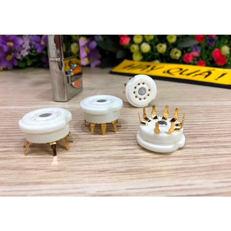 (1 cái) Chân đèn 9 pin đế sứ mạ vàng dùng hàn trên bo mạch