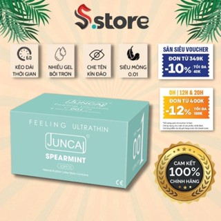 Bao cao su Juncai size nhỏ 49mm Siêu mỏng 001 Spearmint nhiều gel bôi trơn bạc hà [hộp 10 bcs]