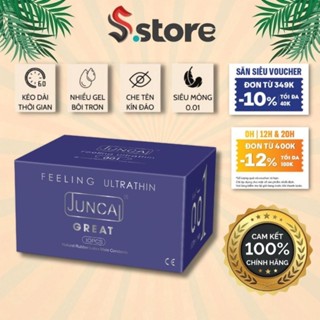 Bao cao su 55mm Juncai Size to Siêu mỏng 001 Great kéo dài thời gian gel bôi trơn hương dâu [hộp 10 bcs]
