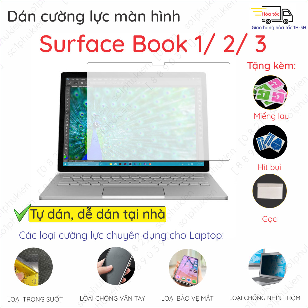 Dán màn hình cường lực Surface Book 1/ 2/ 3 nano dẻo siêu mỏng trong suốt, nhám, bảo vệ mắt, chống nhìn trộm