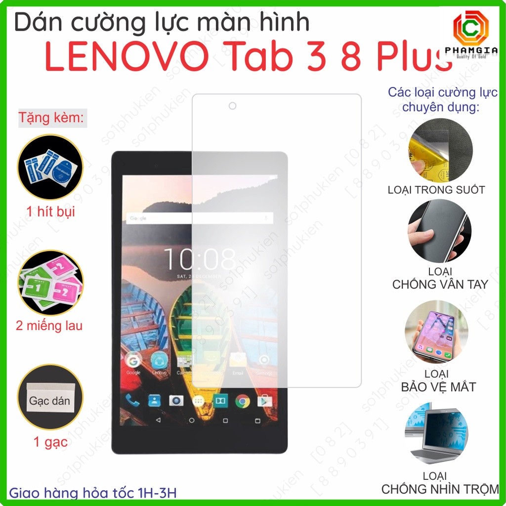 Dán cường lực màn hình dành cho Lenovo Tab 3 8 Plus loại nano trong, nhám chống vân tay, bảo vệ mắt,