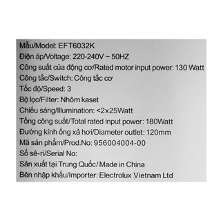 [FREESHIP] Máy hút mùi âm tủ Electrolux EFT6032K