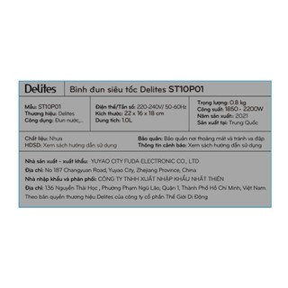Bình siêu tốc Delites 1 lít ST10P01
