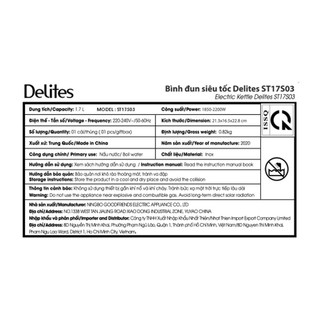 Bình siêu tốc Delites 1.7 lít ST17S03