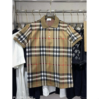 Áo Polo Nam nữ cổ bẻ BBR Vải Dệt Hoạ Tiết Kẻ Sọc Caro Hai Màu Be Than Bo Ống Siêu Cấp Cho Các Boy Phố Đi Chơi Đi Chơi